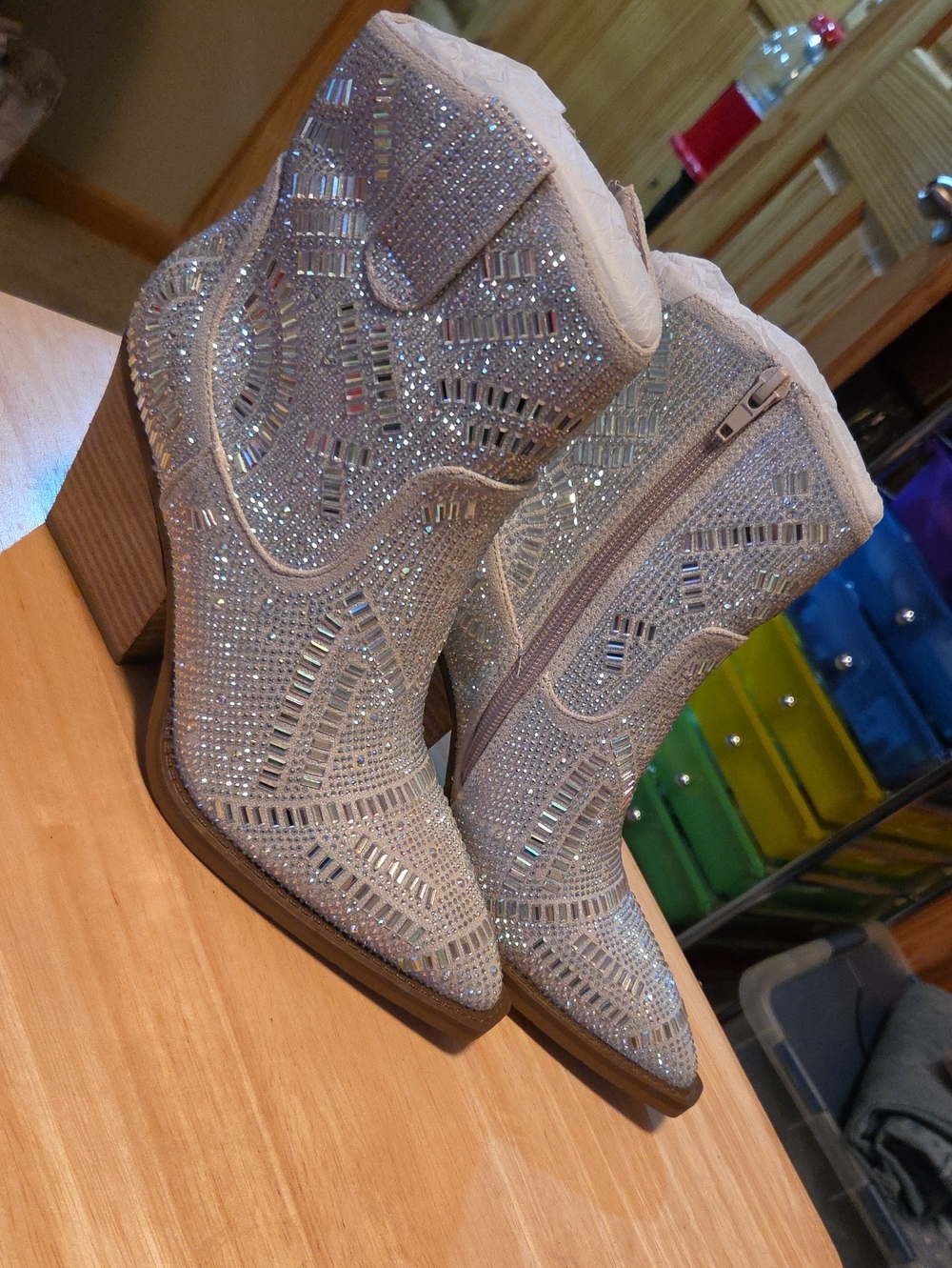 Very G Maze Women's Silver Embellished Ankle Boots - Sparkle Zip Side